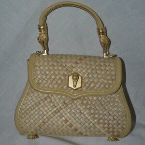 Kieselstein Cord Trophy Straw Leather Beige Top Handle Tote Handbag